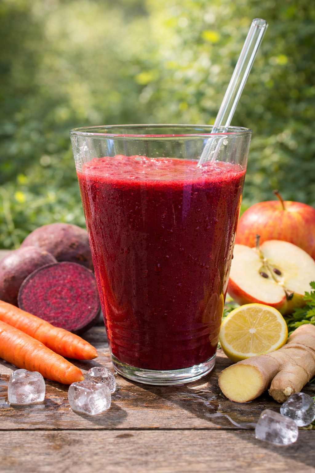 frischer Rote-Bete-Smoothie auf Holztisch