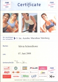 Zertifikat - Int. Aerobic Marathon Nürnberg